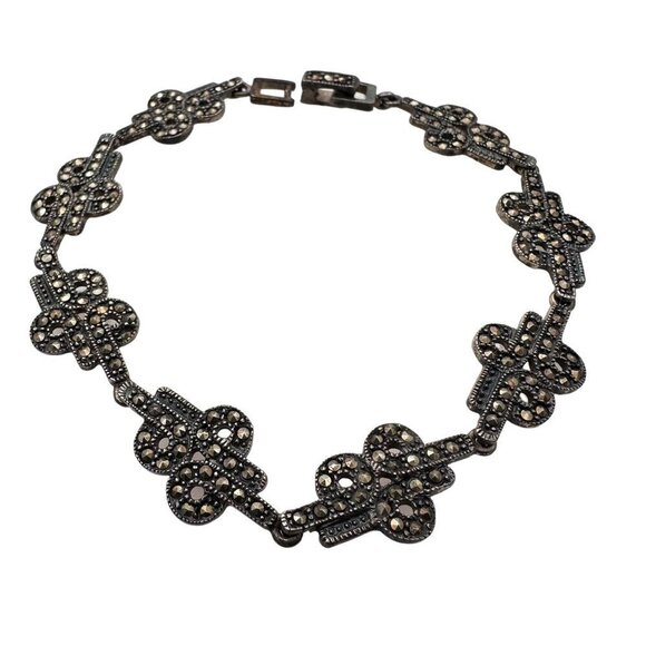 Vintage Womans Bracelet Marcasite 925 Sterling Silver 7 Inch Estate Unique Gift - Picture 4 of 4